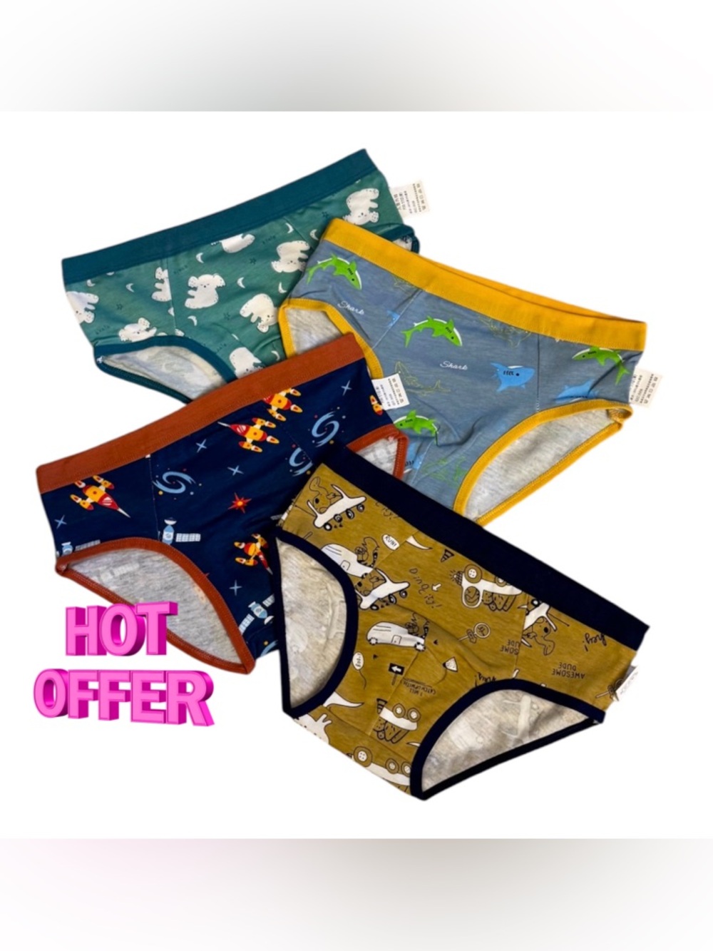 Kids boys Cotton Briefs 4-Pack - Blue, Teal, Navy, Mustard
